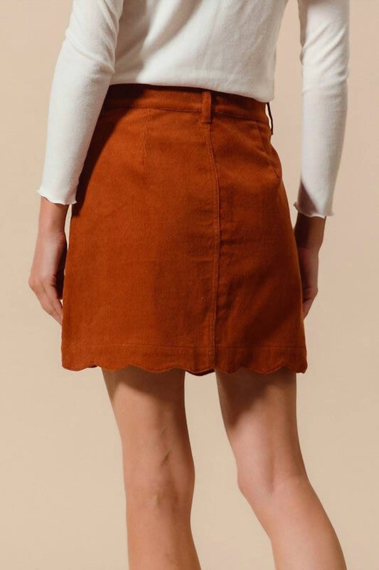 So Me - Corduroy Connie Scalloped Corduroy Front Button Skirt