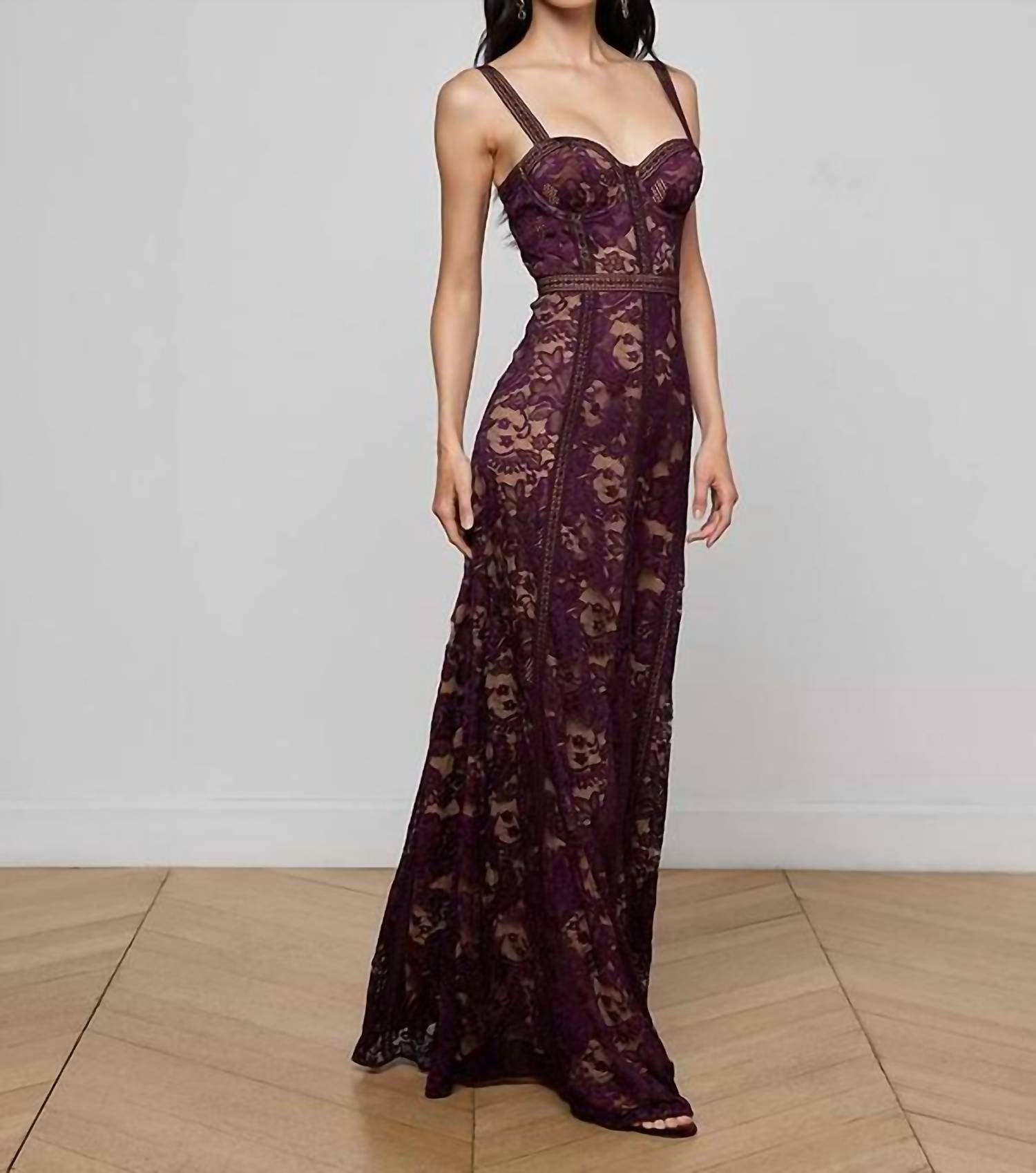 L'Agence Laynie Lace Maxi Dress in dark malbec 1 - women's dress - view 4