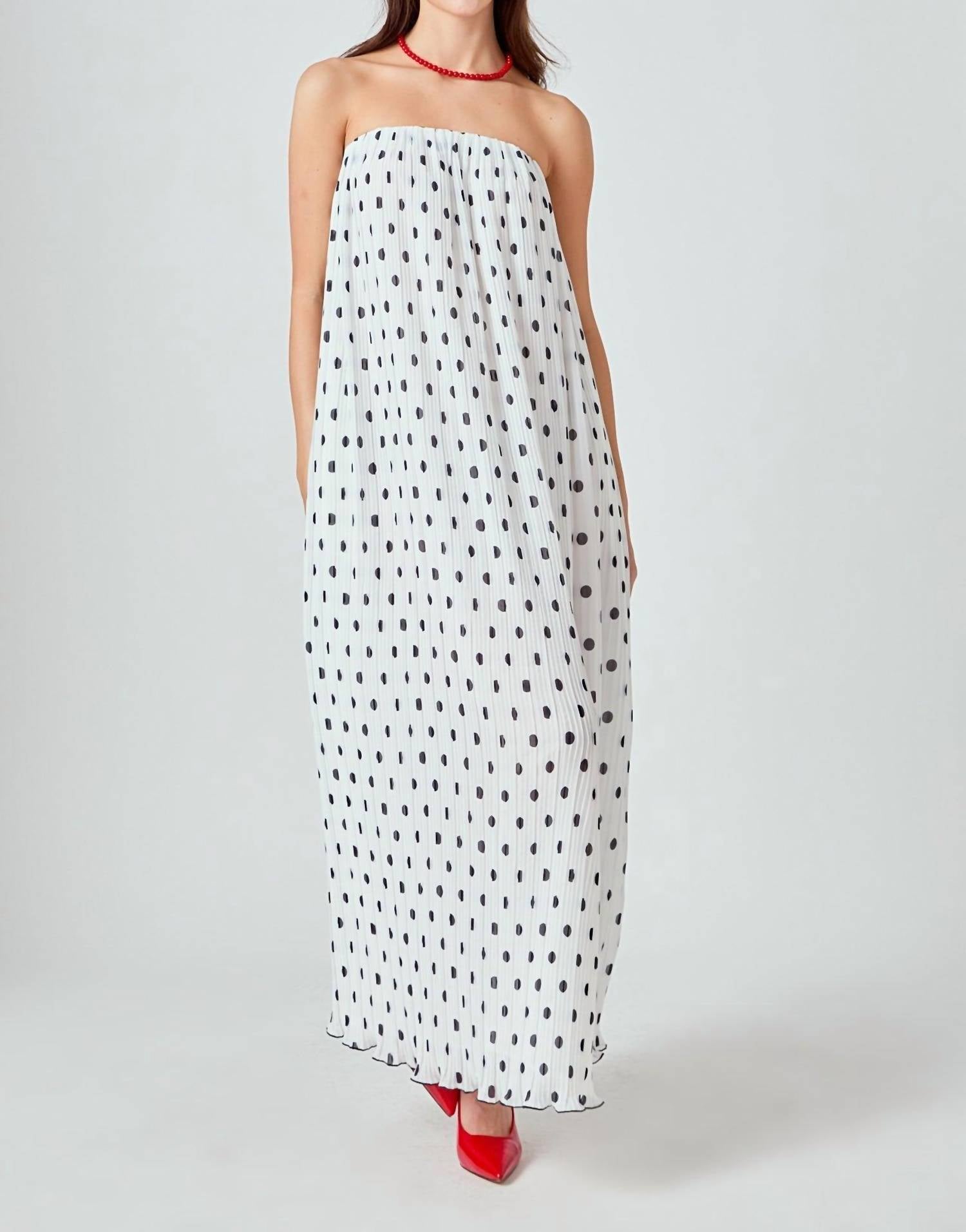 Endless Rose - Samantha Strapless Pleated Polka Dot Maxi Dress