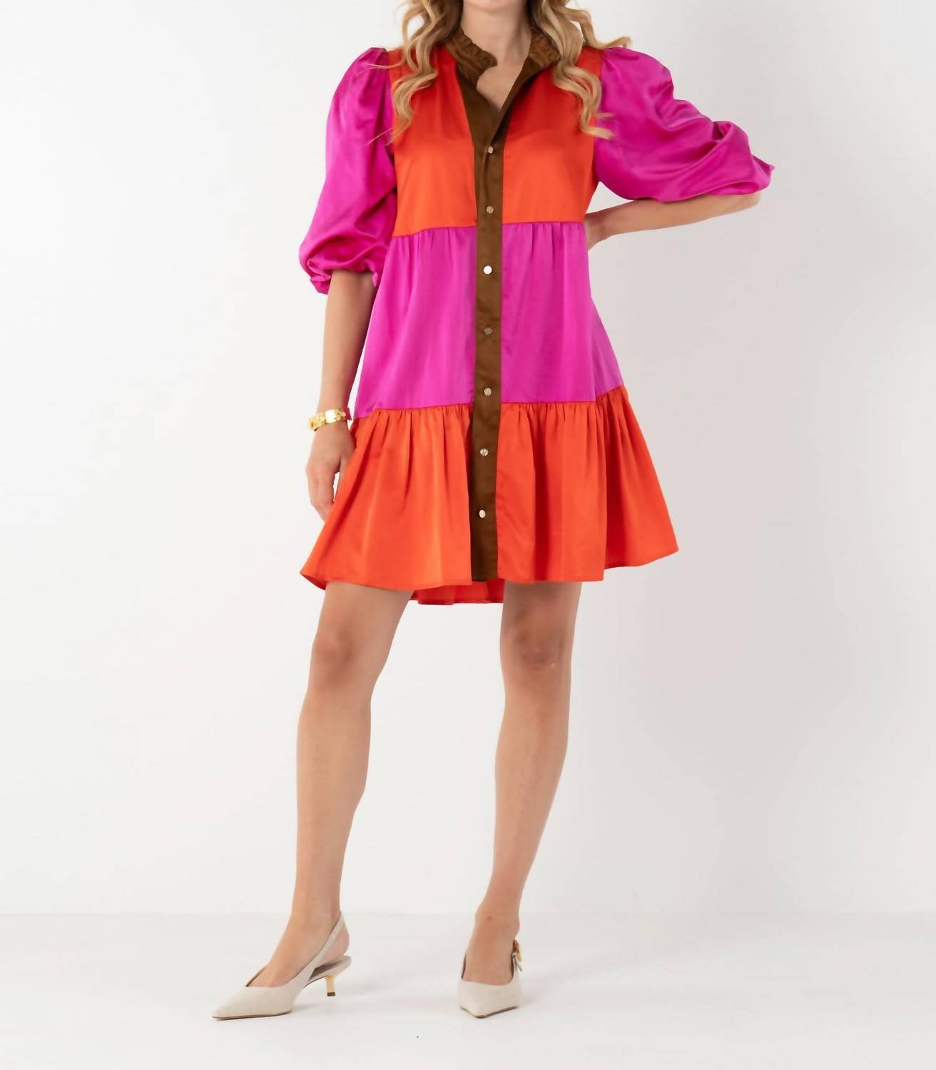 Emily McCarthy Sadie Tiered Mini Dress in venetian colorblock - women's dress