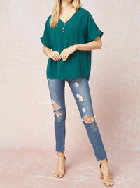 entro Solid V-neck Top in hunter green - women's blouse - view 7