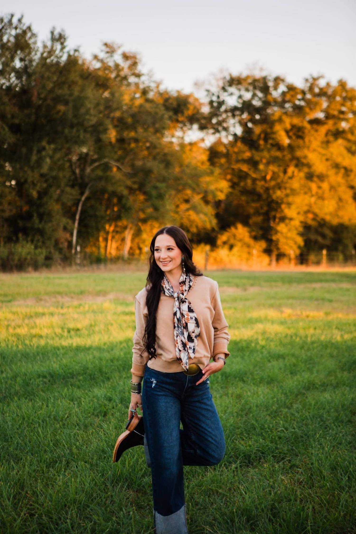 Blue B Falcon Pullover Sweatshirt in camel - women's top - alternate view