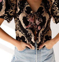 Sofie The Label - GENEVIEVE PUFF SLEEVE TIE-FRONT TOP