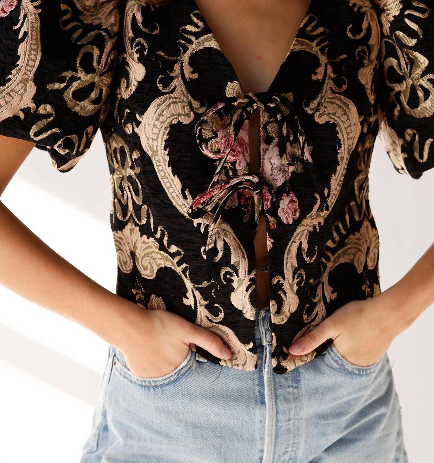 Sofie The Label - GENEVIEVE PUFF SLEEVE TIE-FRONT TOP