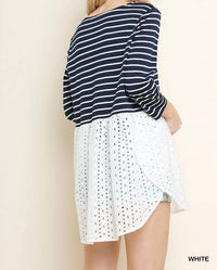 Umgee - Striped & Eyelet Babydoll Top