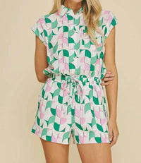 Pinch - Printed Woven Shorts & Blouse Set