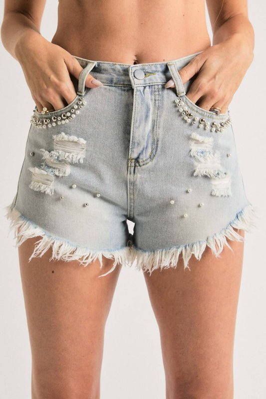 J.Nna - Beaded Distressed Shorts