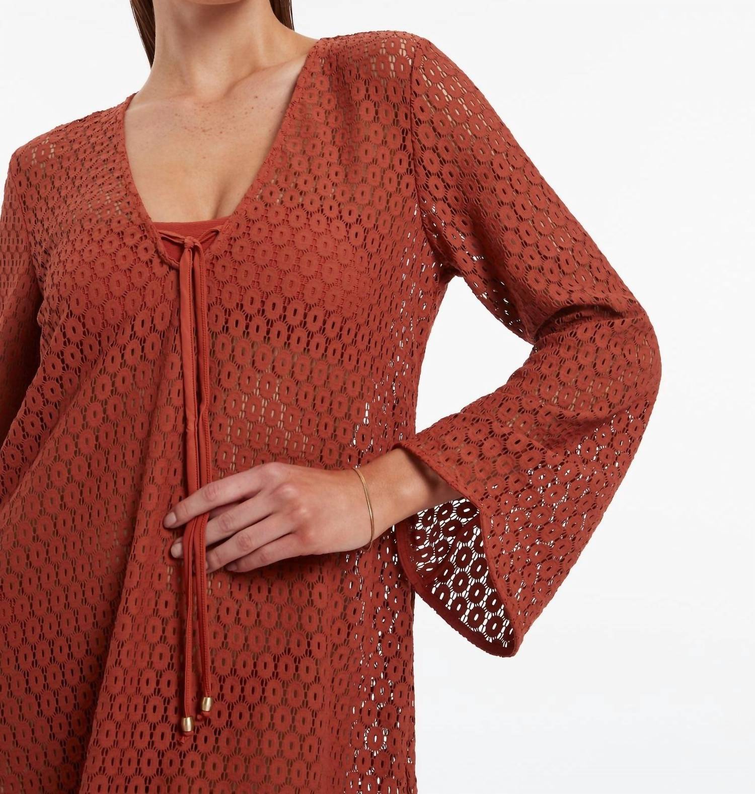 JETS Stretch Lace Kaftan Cover Up in russet - women's dress - view 5
