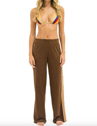 AVIATOR NATION Five Stripe Wide Leg Sweatpants in chocolate - women's pants