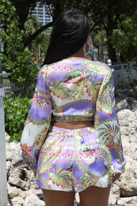 Little Secret Of Mine - City Escapade 2-Piece Long Sleeves Crop Top High Waist Shorts Set