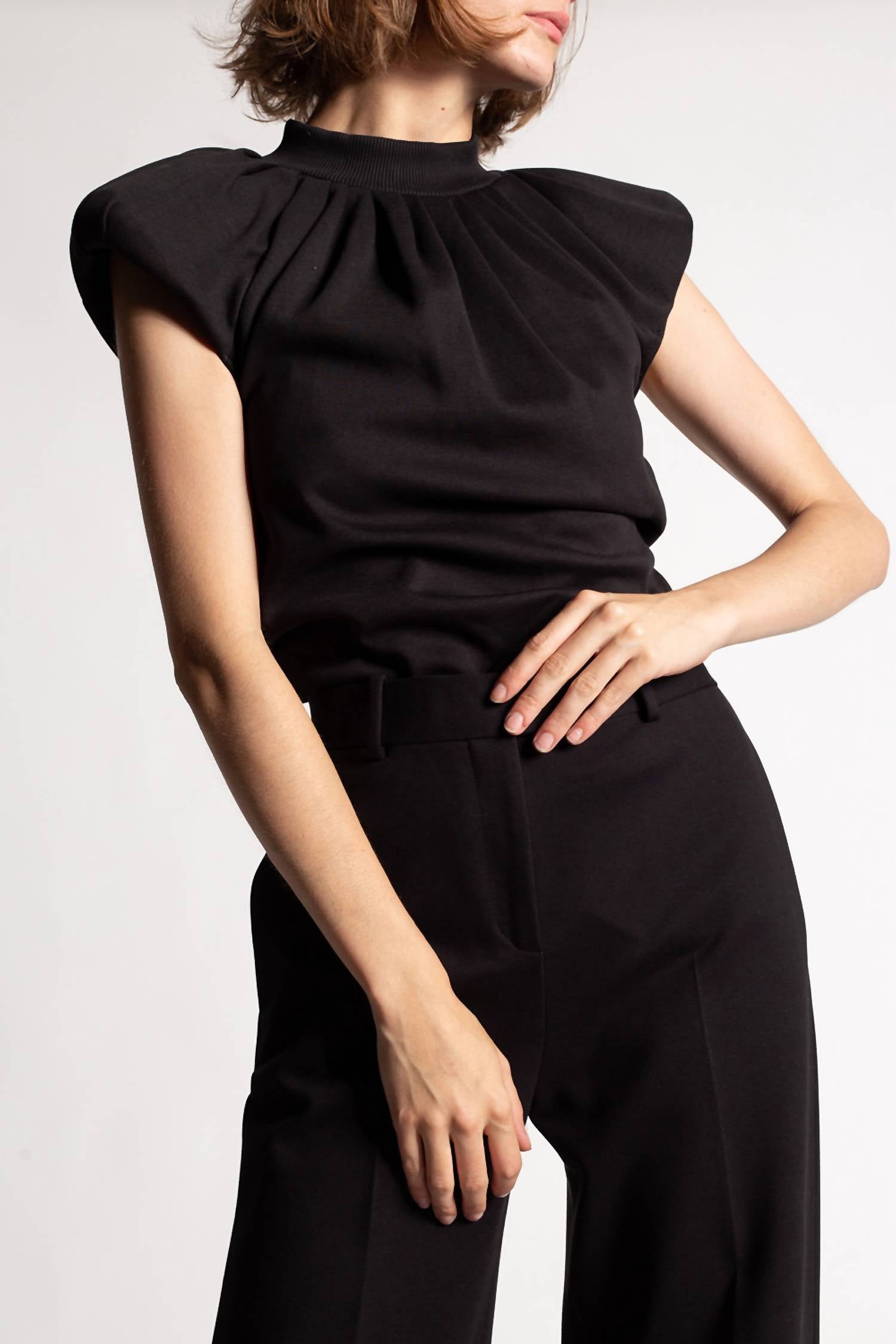 THE ATTICO Pre-loved Ruched Asymmetric Top in black - women's blouse