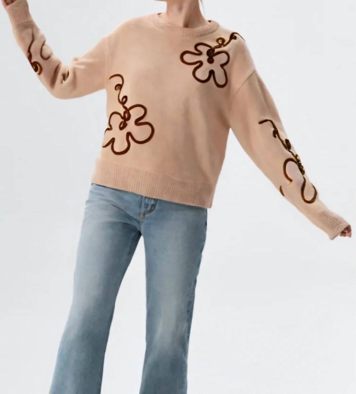Miss Sparkling - Floral Pattern Knit Sweater