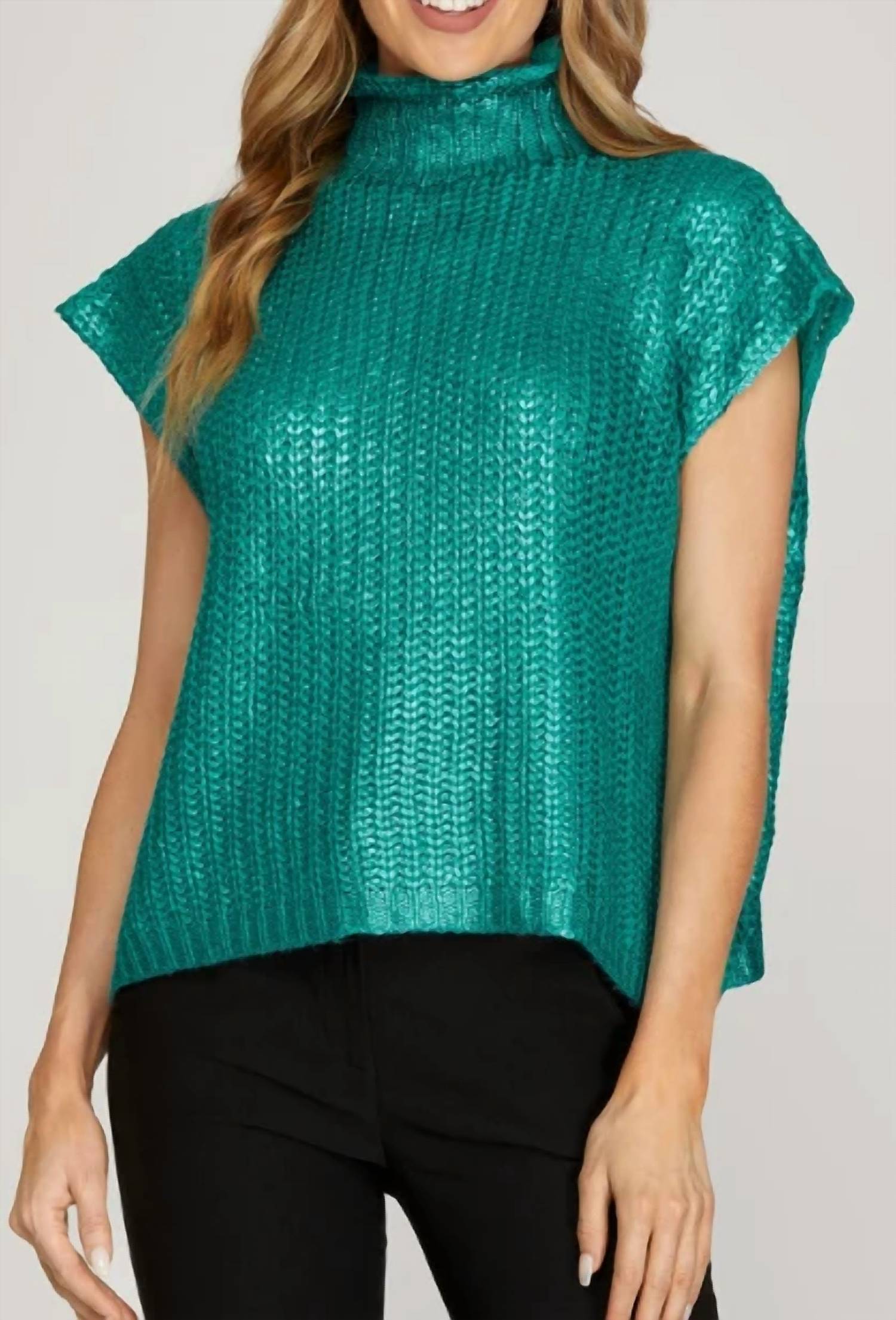 She + Sky - METALLIC FOIL SWEATER TOP