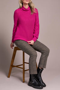TRIBAL Long Sleeve Cable Mock Neck Sweater in pink flambe - women's sweater - view 4