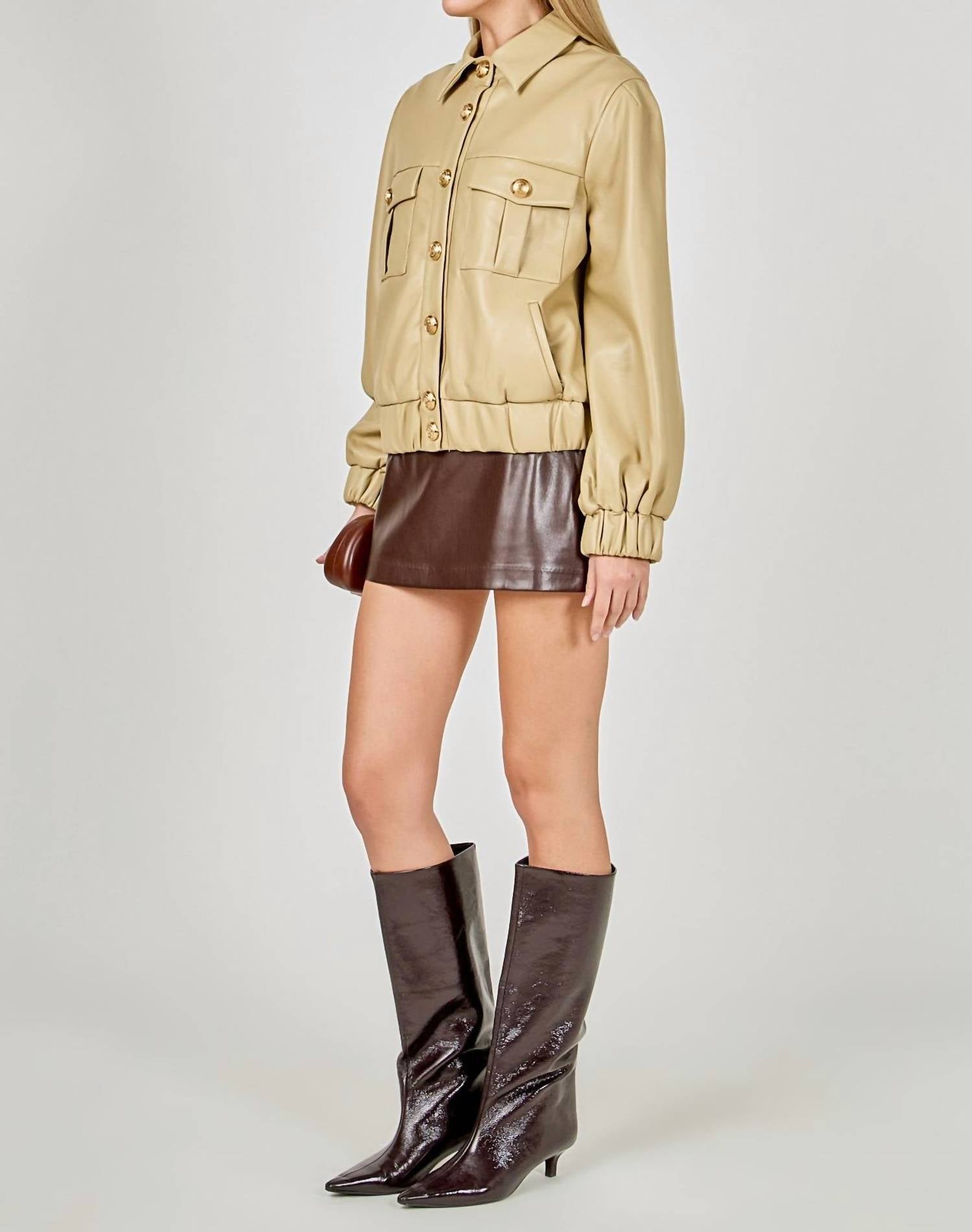 Endless Rose - Faux Leather Buttons Jacket
