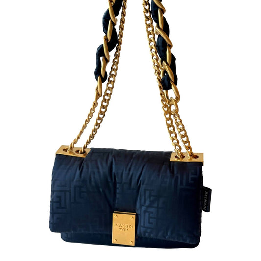 Balmain - Women's 1945 Nylon Monogram Flap Crossbody Shoulder Bag