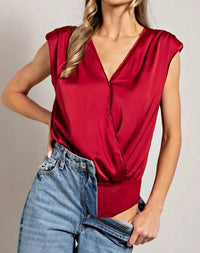 Ee:Some - Satin V Neck Bodysuit Top