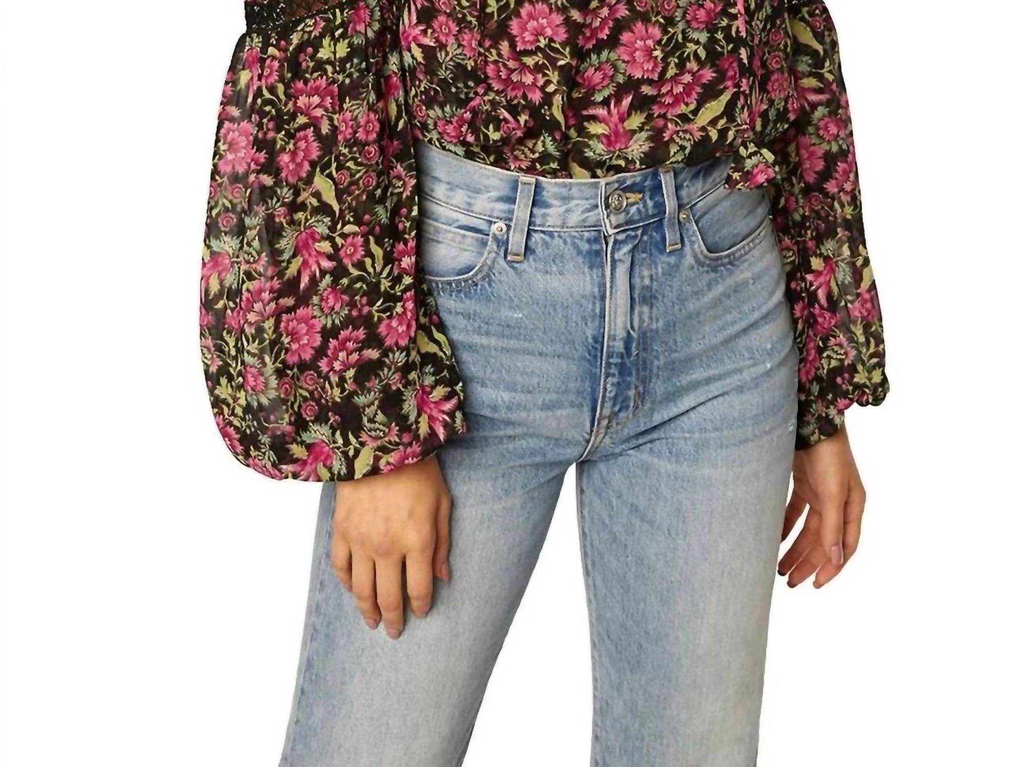Misa Los Angeles Alicia Long Sleeve Top in flora fuchsia - women's blouse - detail view
