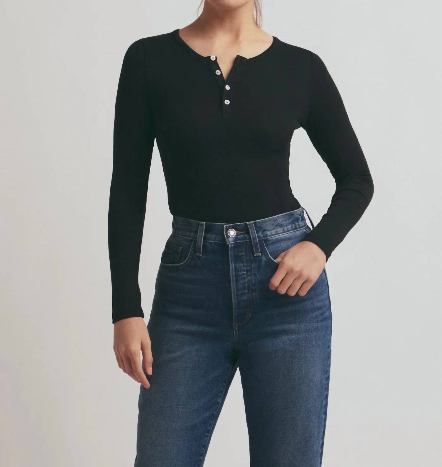 Favorite Daughter - The Henley Ribbed Long Sleeve Tee