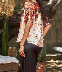 PAPARAZZI Border Print Top With Keyhole Sleeves in peach - women's blouse - alternate view