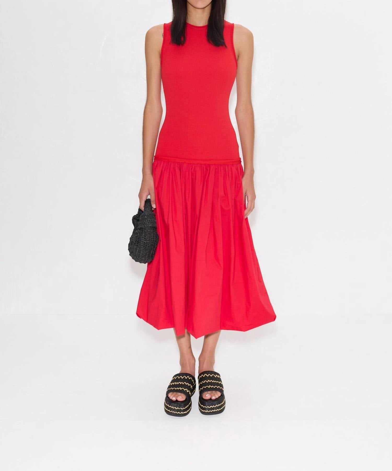 SIMON MILLER Yanez Poplin Combo Dress in cherry red - women's dress