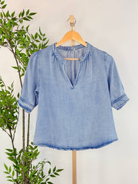 Velvet Heart Almafi Elbow Sleeve Top in light skyfall - women's blouse - view 5
