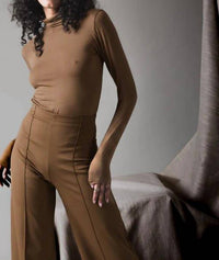 RIPLEY RADER Turtleneck Long Sleeve Top in camel - women's long sleeve top - detail view
