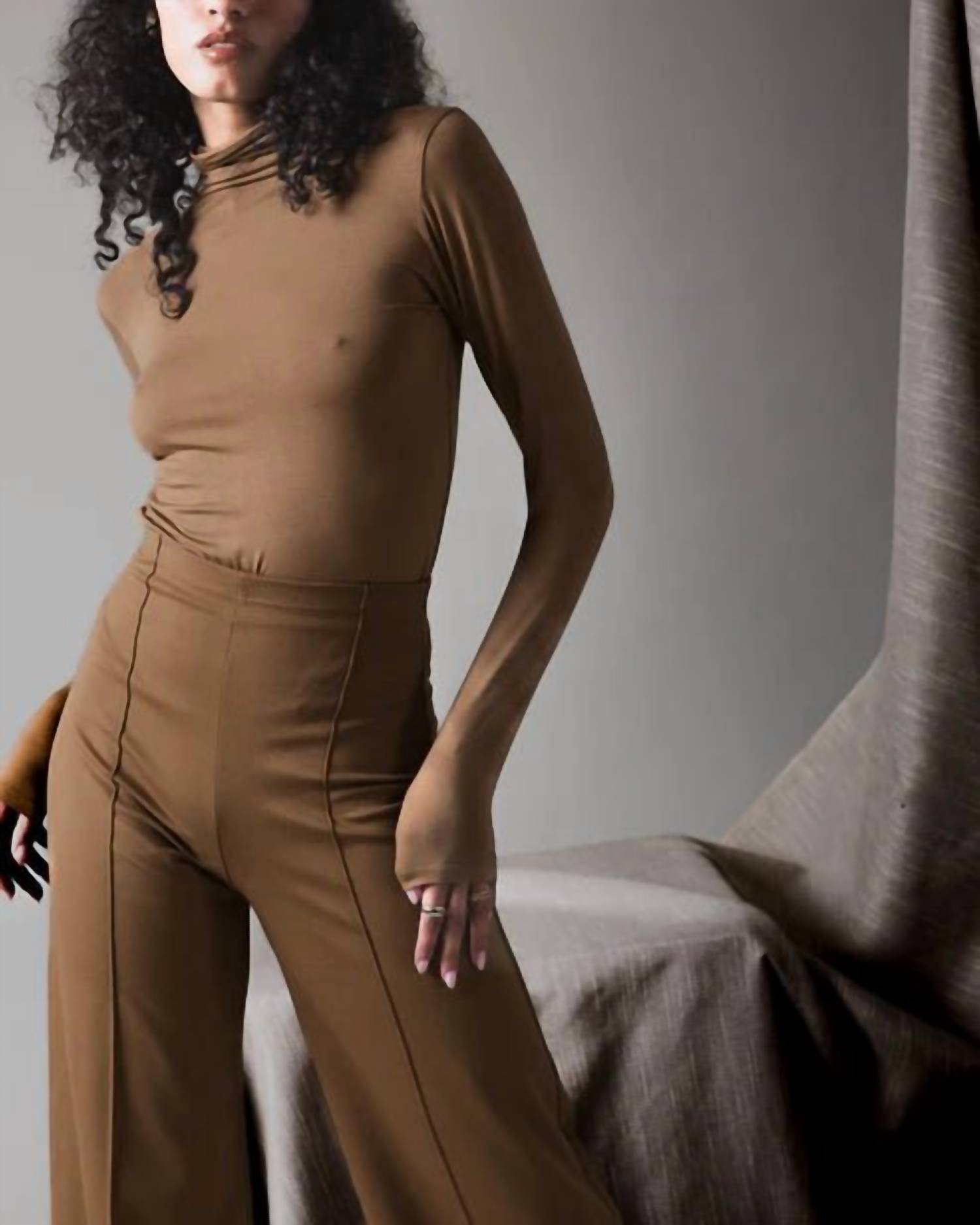 RIPLEY RADER Turtleneck Long Sleeve Top in camel - women's long sleeve top - alternate view