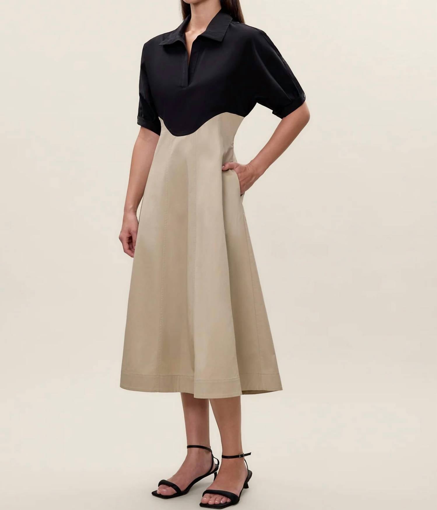 Rebecca Taylor Elspeth Colorblock Dress in black tan - women's dress - alternate view