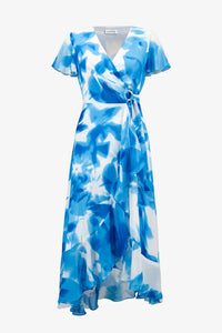 Joseph Ribkoff - Chiffon Print Wrap Dress With Ruffle Detail