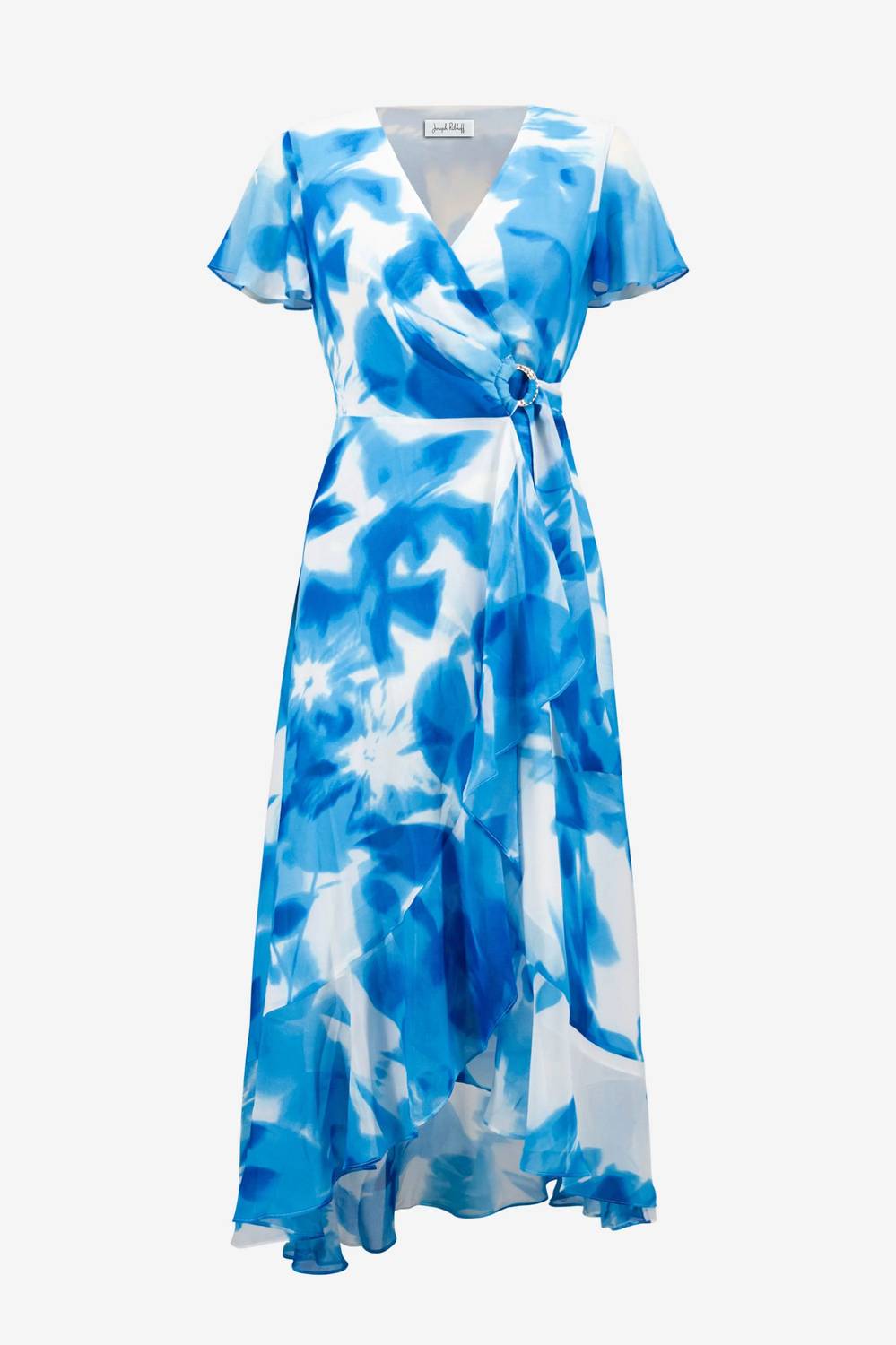 Joseph Ribkoff - Chiffon Print Wrap Dress With Ruffle Detail