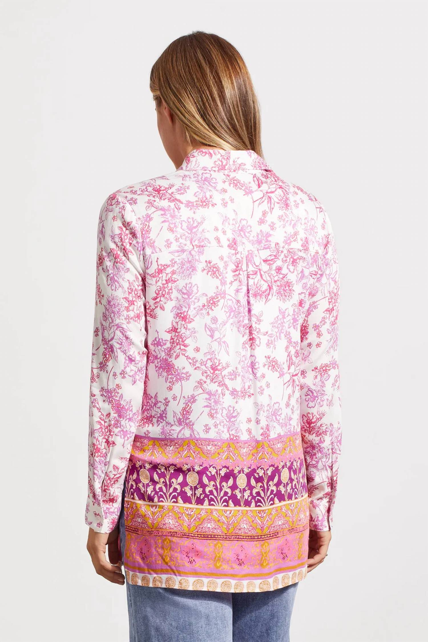 Tribal - Faina Floral Border Print Long Blouse