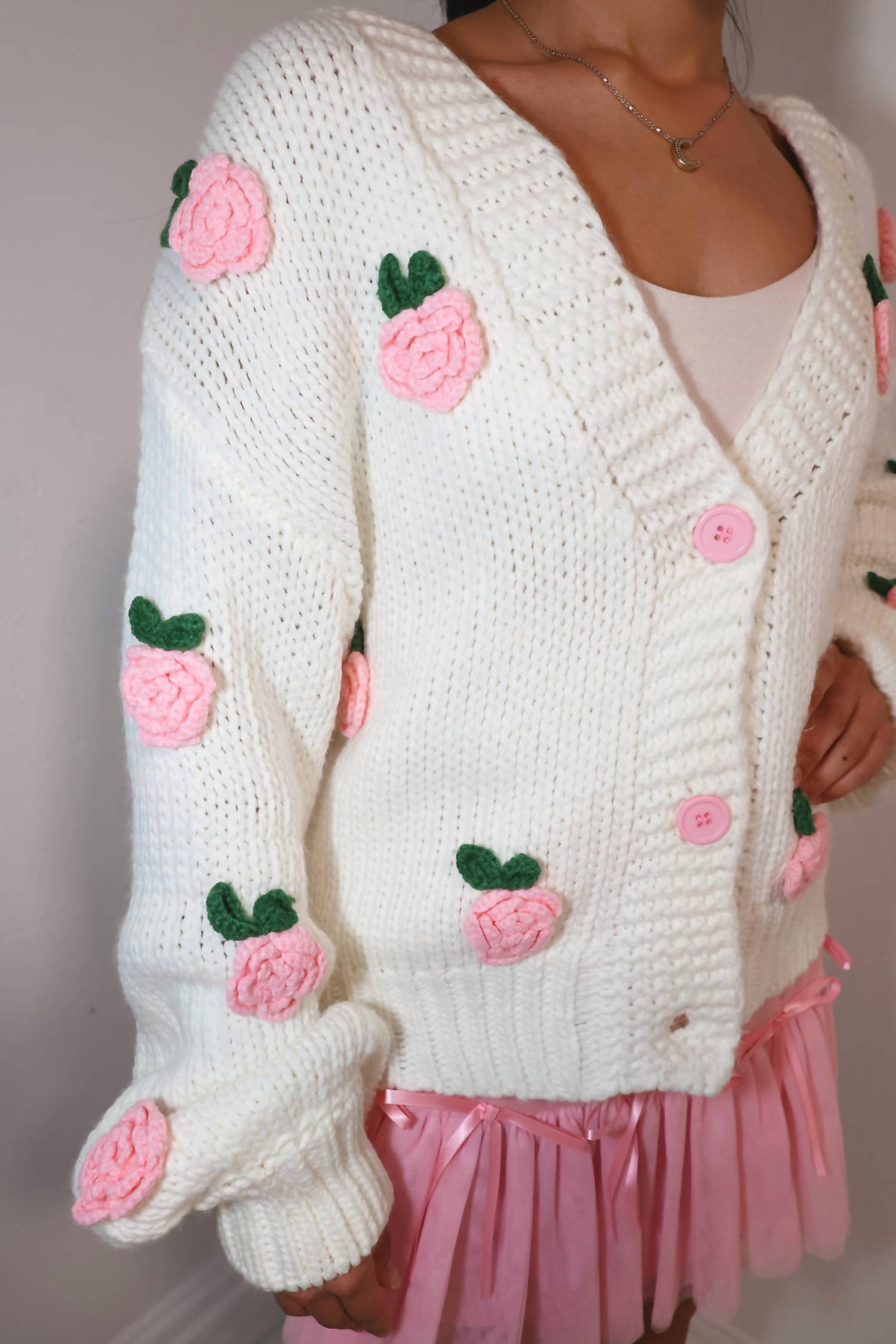 Main Strip Pretty Blossom Charm Knit Cardigan in white - women's cardigan - view 4