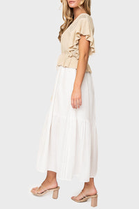 Elan - Flutter Sleeve Mixed Knit Dress