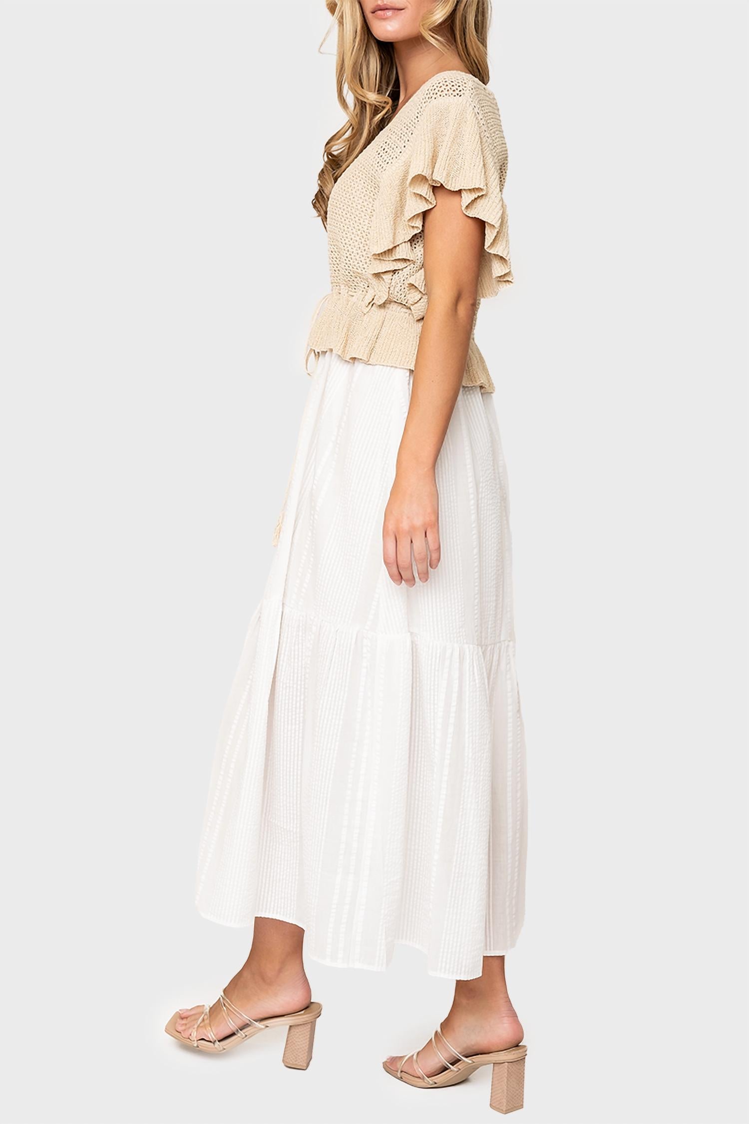 Elan - Flutter Sleeve Mixed Knit Dress