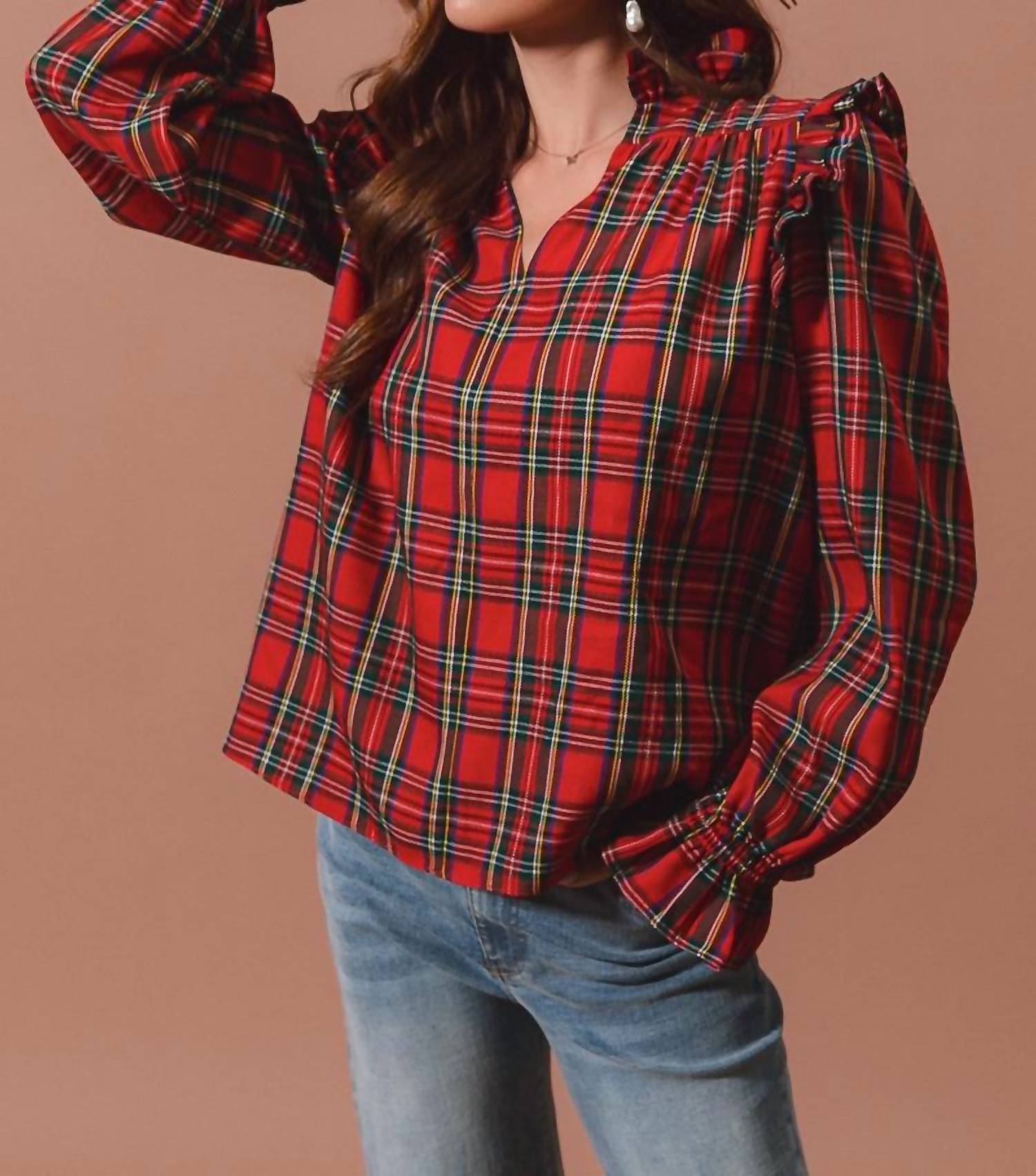 So Me - Checkered Plaid Blouse