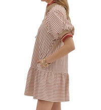 Entro - Stripe Ruffle Hem Zip Front Dress