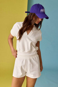 Papermoon - V-neck Short Sleeve Top And Short Set