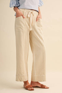&Merci - STRIPED WIDE LEG DRAWSTRING PANTS