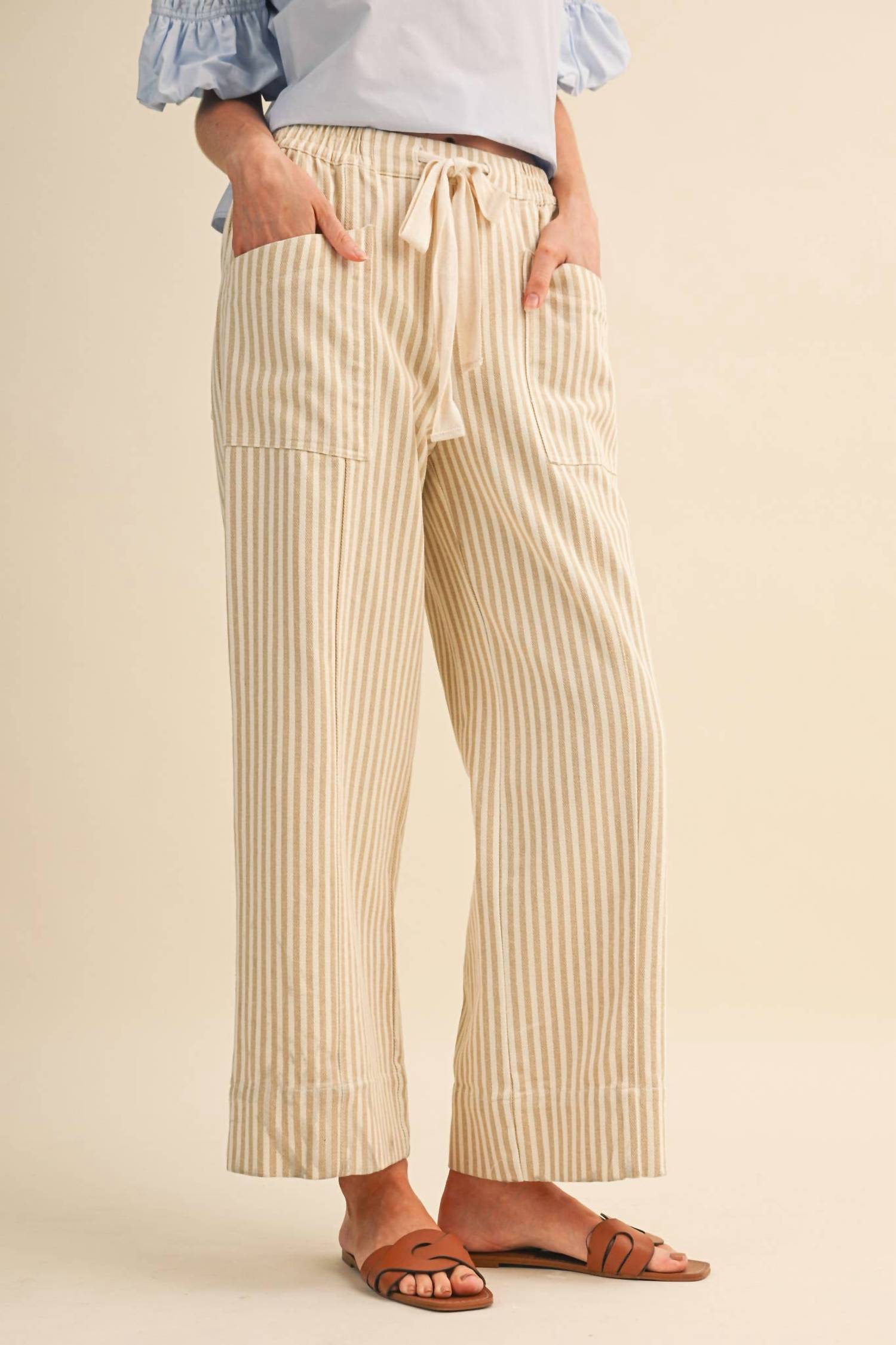 &Merci - STRIPED WIDE LEG DRAWSTRING PANTS