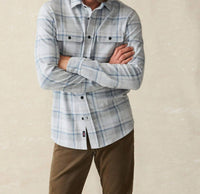 Faherty Double Pocket Legend Sweater Shirt in marine sky plaid - men's shirt
