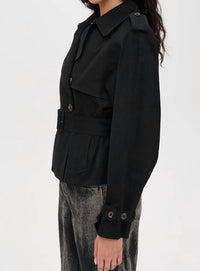 GOOD AMERICAN Cropped Trench Jacket in black - women's jacket - alternate view