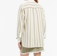 Barrie Long Sleeves Oxford Wide Stripe Shirt in white green - women's shirt - alternate view
