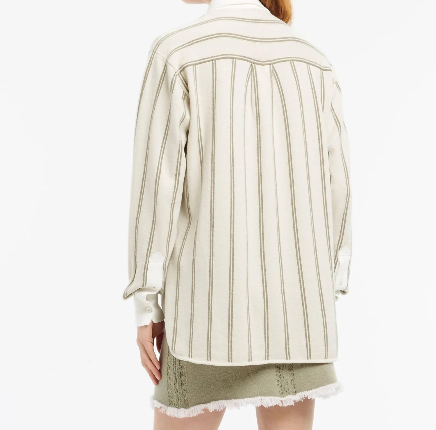Barrie Long Sleeves Oxford Wide Stripe Shirt in white green - women's shirt - alternate view