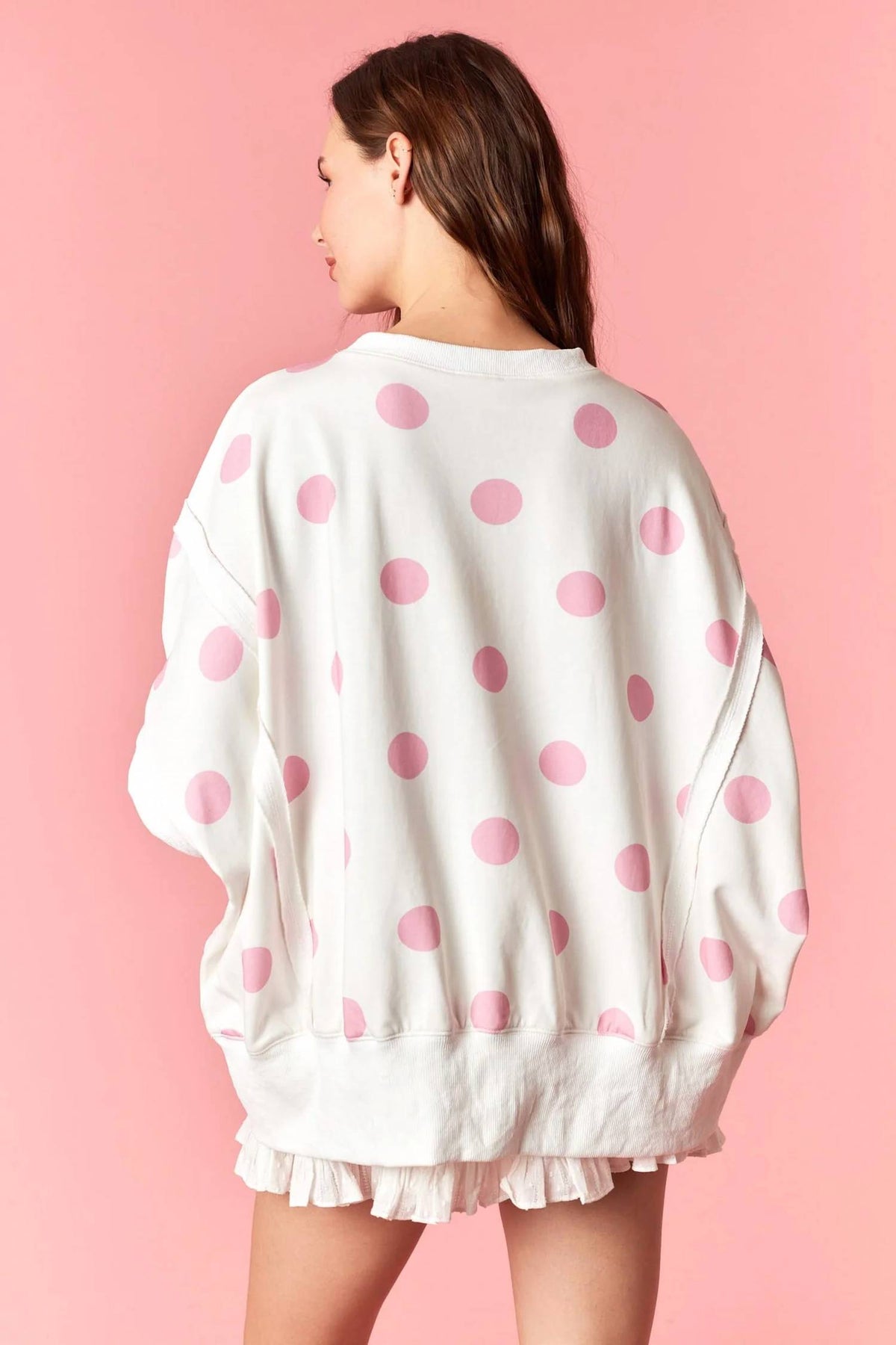 Peach Love - Oversized Bow Flag Polka Dot Tee