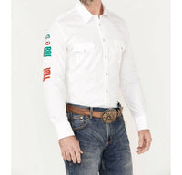 Rock & Roll Denim Long Sleeve Snap Mexico Team Shirt in white - men's shirt