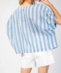 Ee:Some - Striped Short Sleeve Blouse Top