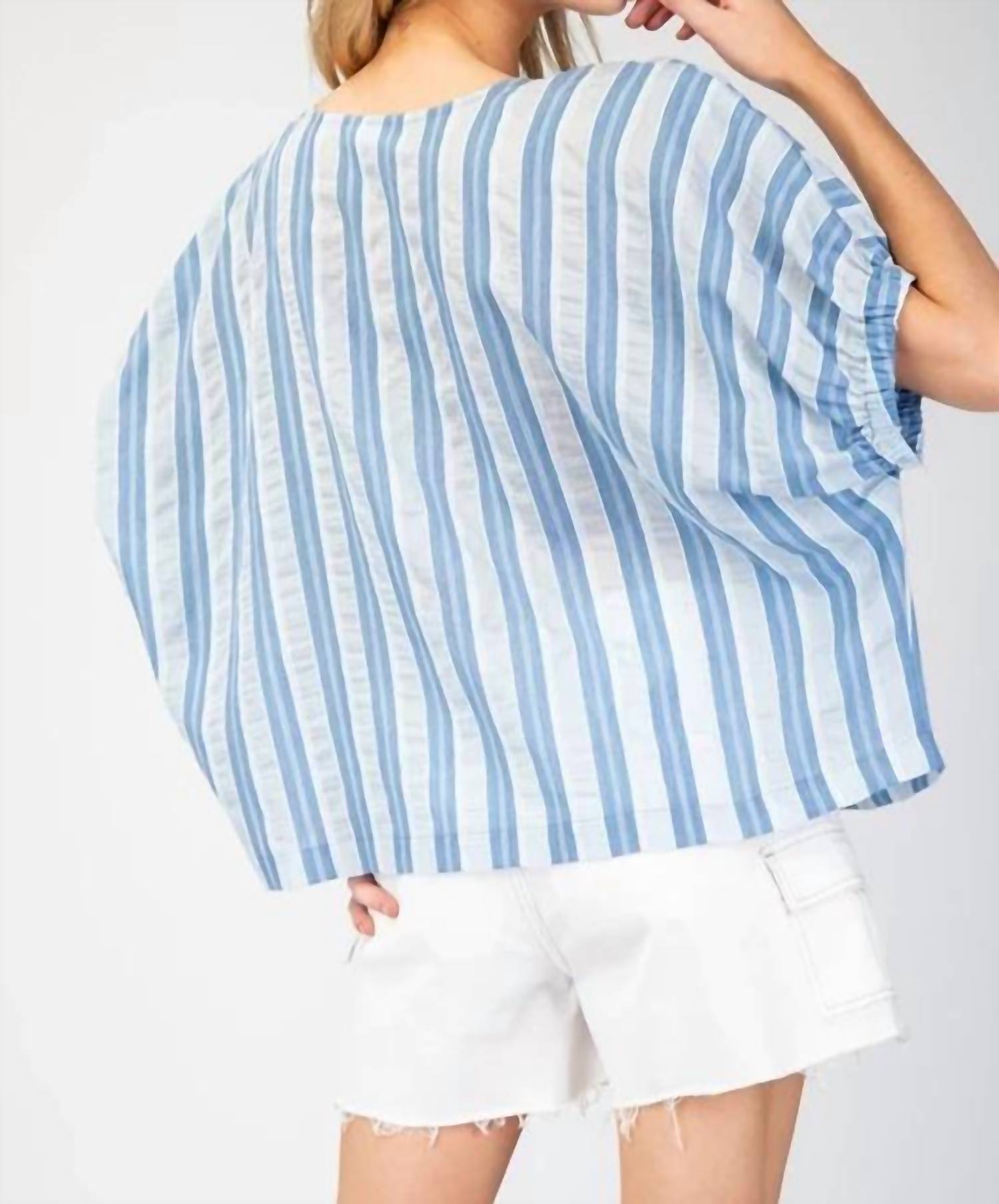 Ee:Some - Striped Short Sleeve Blouse Top