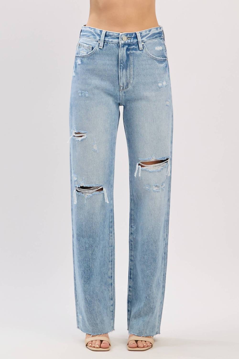 Petra153 - Distressed High Rise Rigid Vintage Straight Leg Jeans