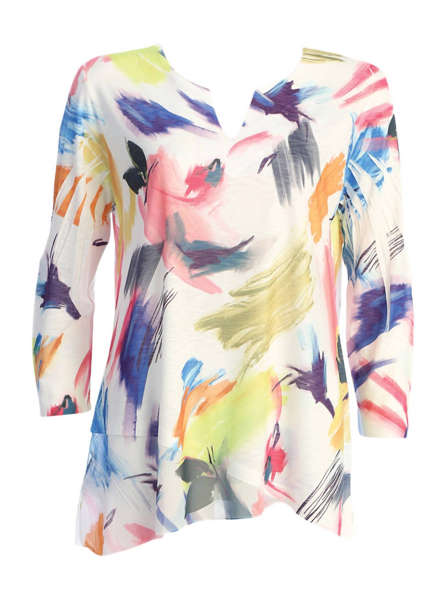 Jess & Jane - Women's Vernet Slit V-neck Chiffon Contrast Top